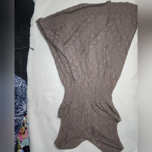 Rabbit Rabbit Rabbit Taupe Lace-Overlay V-Neck Mini Dress - Picture 12 of 12